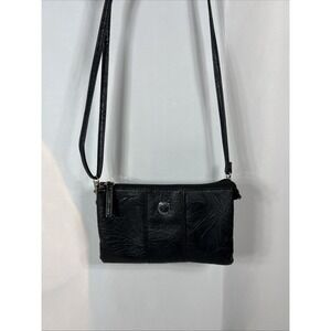 Stone Mountain Leather  Small Crossbody Bag Black Cardholder Three Zip Pockets